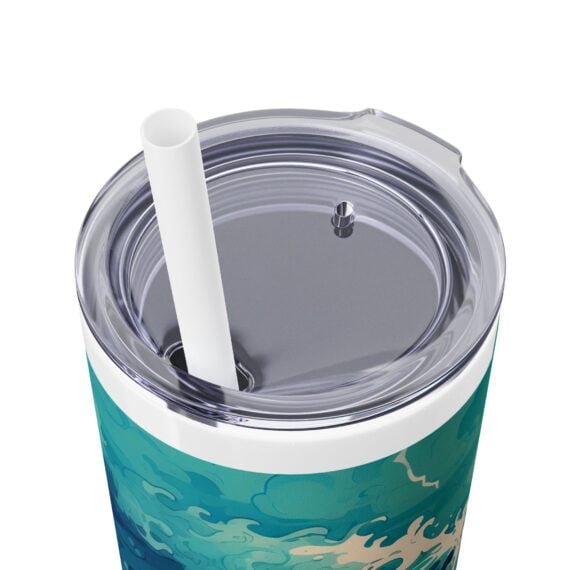 Summer Vibes Waves Skinny Tumbler with Straw 20oz - Image 5