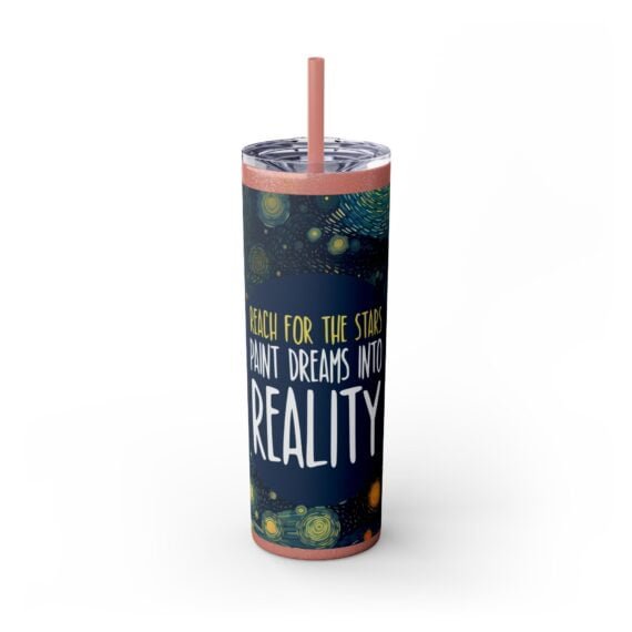 Starry Night Dreams Text Skinny Tumbler with Straw 20oz - Image 11