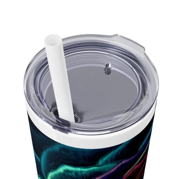 Flower Rainbow 3D Fractal Design Skinny Tumbler with Straw 20oz - Image 5