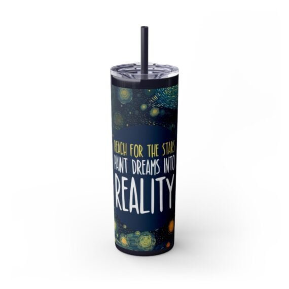 Starry Night Dreams Text Skinny Tumbler with Straw 20oz - Image 9