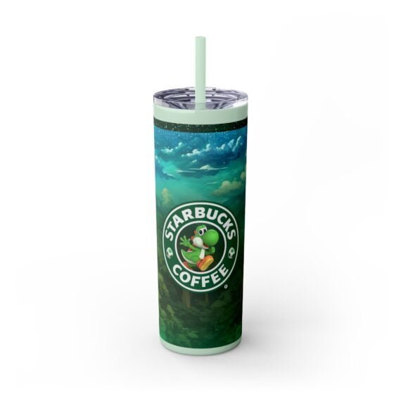 Gaming Green Dinosaur Starbucks Skinny Tumbler with Straw 20oz - Image 6