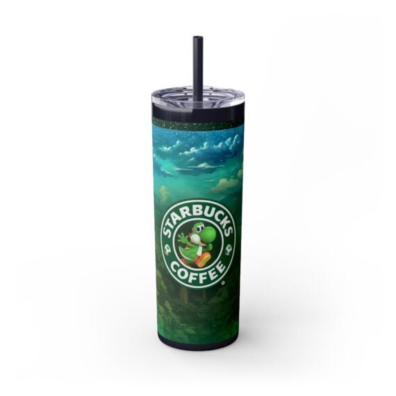 Gaming Green Dinosaur Starbucks Skinny Tumbler with Straw 20oz - Image 5