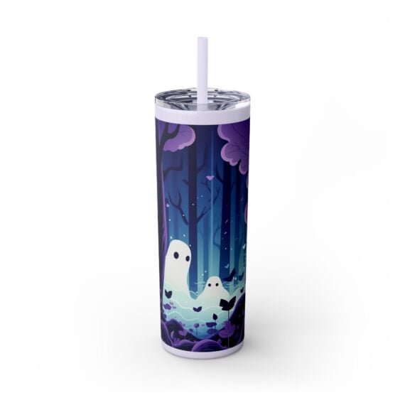 Ghost Family in the Night Woods Skinny Tumbler with Straw 20oz - Image 2