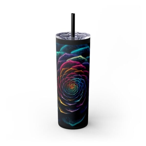 Flower Rainbow 3D Fractal Design Skinny Tumbler with Straw 20oz - Image 11