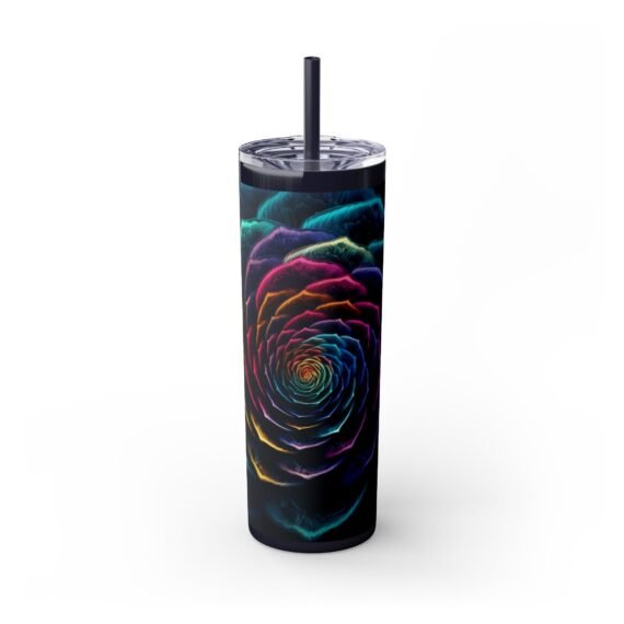 Flower Rainbow 3D Fractal Design Skinny Tumbler with Straw 20oz - Image 8