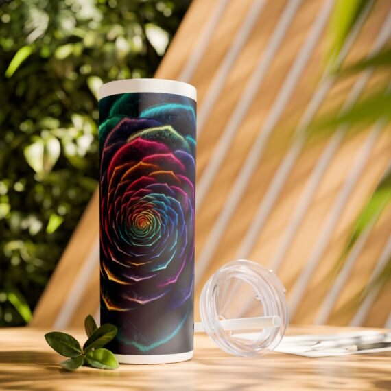 Flower Rainbow 3D Fractal Design Skinny Tumbler with Straw 20oz - Image 6