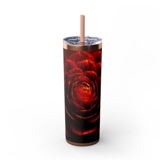 Rose 3D Fractal Design Skinny Tumbler with Straw 20oz - Image 8