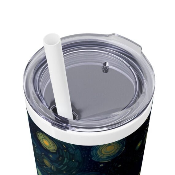 Starry Night Dreams Text Skinny Tumbler with Straw 20oz - Image 6