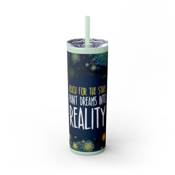 Starry Night Dreams Text Skinny Tumbler with Straw 20oz - Image 10