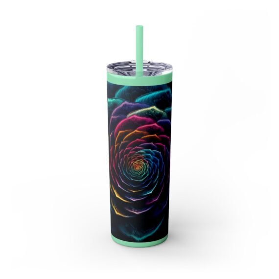 Flower Rainbow 3D Fractal Design Skinny Tumbler with Straw 20oz - Image 9