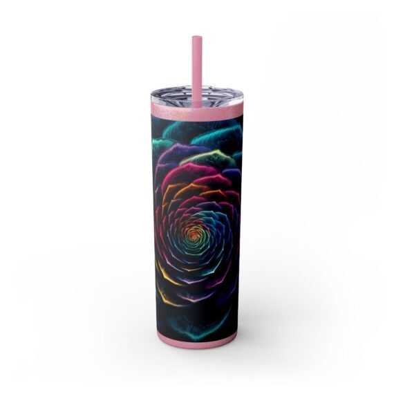 Flower Rainbow 3D Fractal Design Skinny Tumbler with Straw 20oz - Image 10
