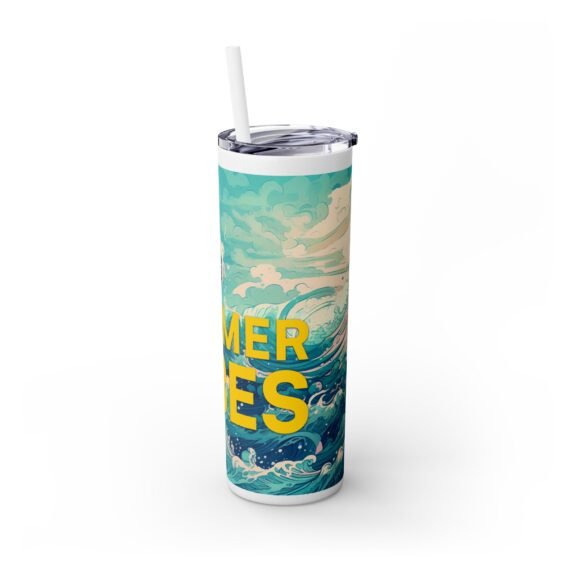 Summer Vibes Waves Skinny Tumbler with Straw 20oz - Image 3