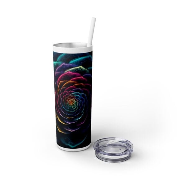 Flower Rainbow 3D Fractal Design Skinny Tumbler with Straw 20oz - Image 7