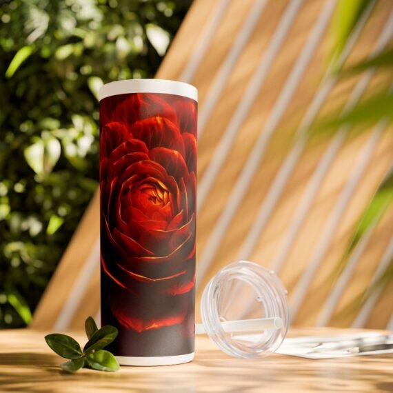 Rose 3D Fractal Design Skinny Tumbler with Straw 20oz - Image 6