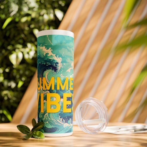 Summer Vibes Waves Skinny Tumbler with Straw 20oz - Image 6