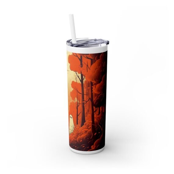 Ghost Couple in Fall Forest Skinny Tumbler with Straw 20oz - Image 5