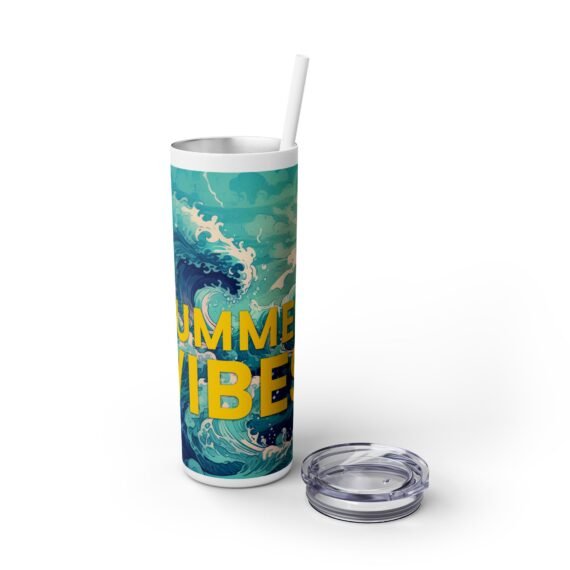 Summer Vibes Waves Skinny Tumbler with Straw 20oz - Image 7