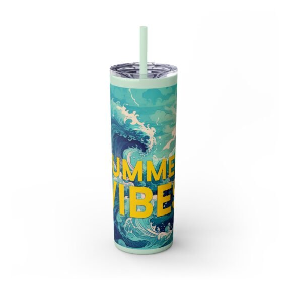 Summer Vibes Waves Skinny Tumbler with Straw 20oz - Image 9