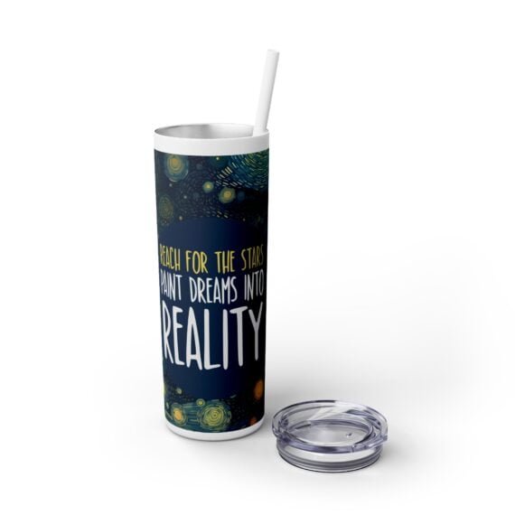 Starry Night Dreams Text Skinny Tumbler with Straw 20oz - Image 8