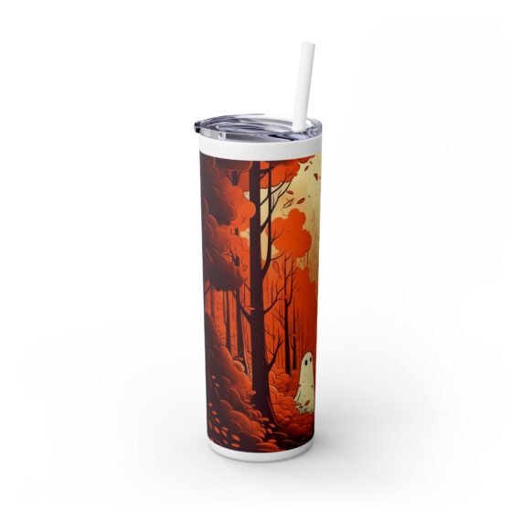 Ghost Couple in Fall Forest Skinny Tumbler with Straw 20oz - Image 3