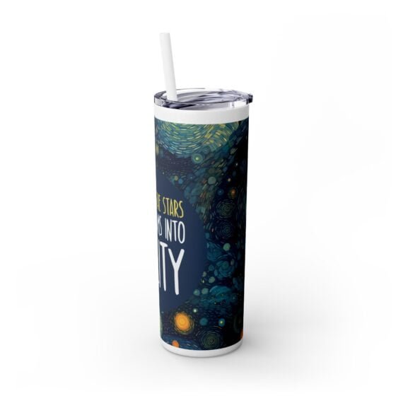 Starry Night Dreams Text Skinny Tumbler with Straw 20oz - Image 4