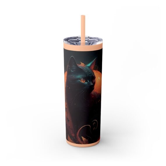 Black Cat Halloween in the Night Skinny Tumbler with Straw 20oz - Image 9