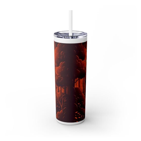 Ghost Couple in Fall Forest Skinny Tumbler with Straw 20oz - Image 4